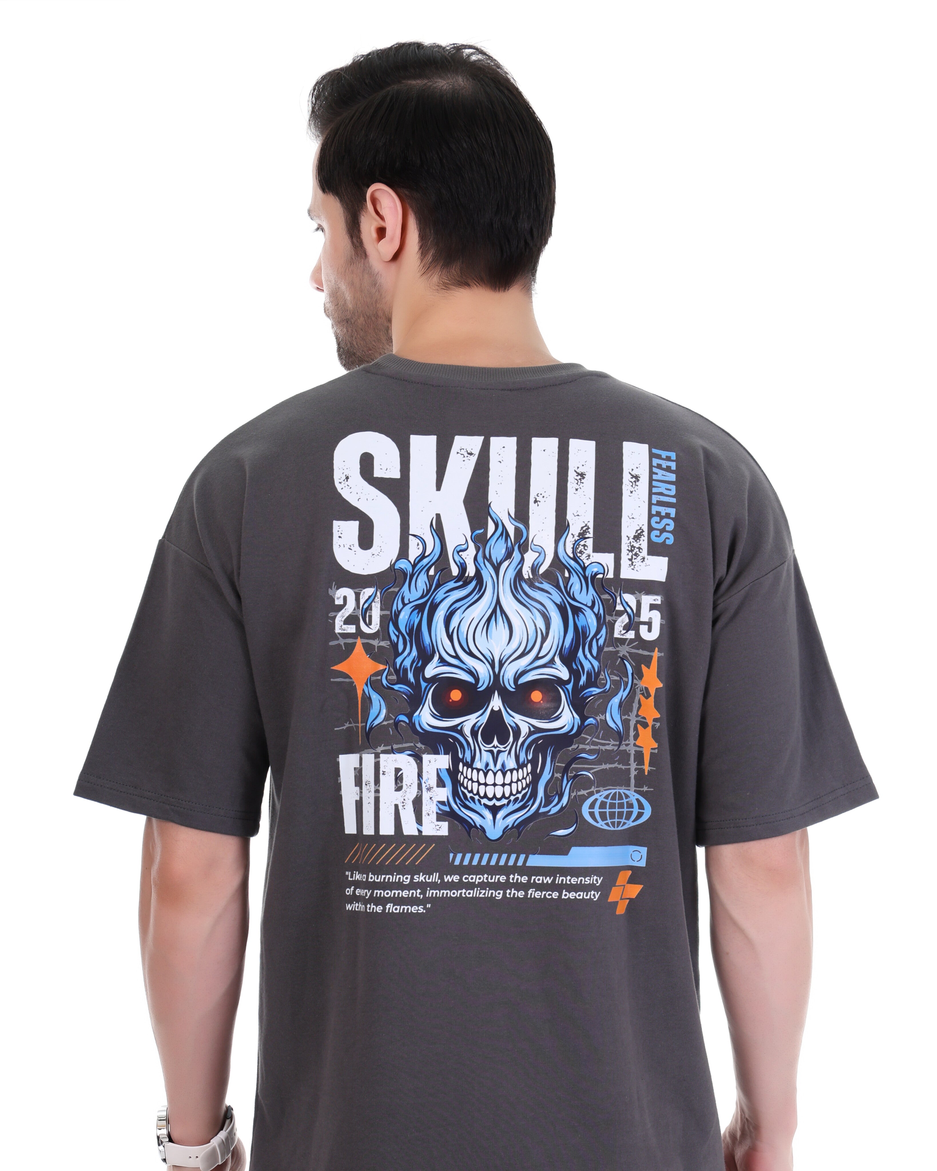 Men Solid Crew Neck Pure Cotton Gray  Oversize  T-Shirt